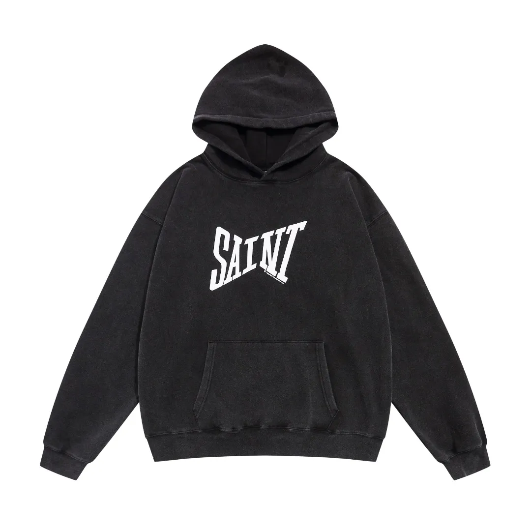 Saint Michael SAINT basic letter print distressed washed loose hoodie plus velvet loose sweatshirt Fabric: 420g Style number: SM633 Size: S-M-L-XL Color: black-dark green Price: P236